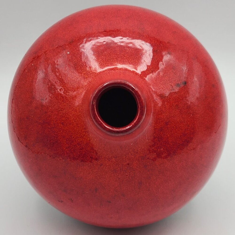 Crate & Barrel Lava Drip Glaze Red Black Brown Round Bulbous Bud Vase Thailand - Picture 5 of 9
